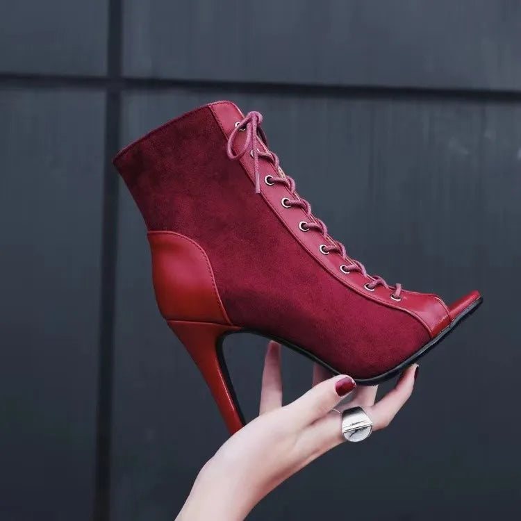New Summer Shoes Thin Heels ANKLE Boots Women Lace-up Peep Toe Shoes Solid Womens Designer Boots Hollow Sexy Boots High Heel